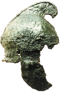 Wrought iron helmet from the Makedonian phalanx from the time of vasileos Philippoy of Makedonia, found in 1998 at the place Isap Mrvinci